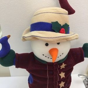 Christmas Snowman with Birds Stars on Jacket and cute Decorative Hat- Hand Sewed